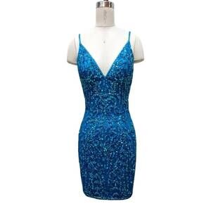 NEW PRIMAVERA women's dazzling beaded cocktail dress in peacock